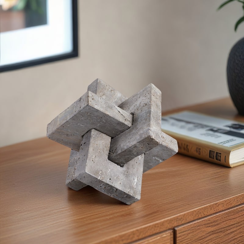 Stone Metal Decorative Object Interlocking Block Geometric Sculpture - 7" x 7" x 7"