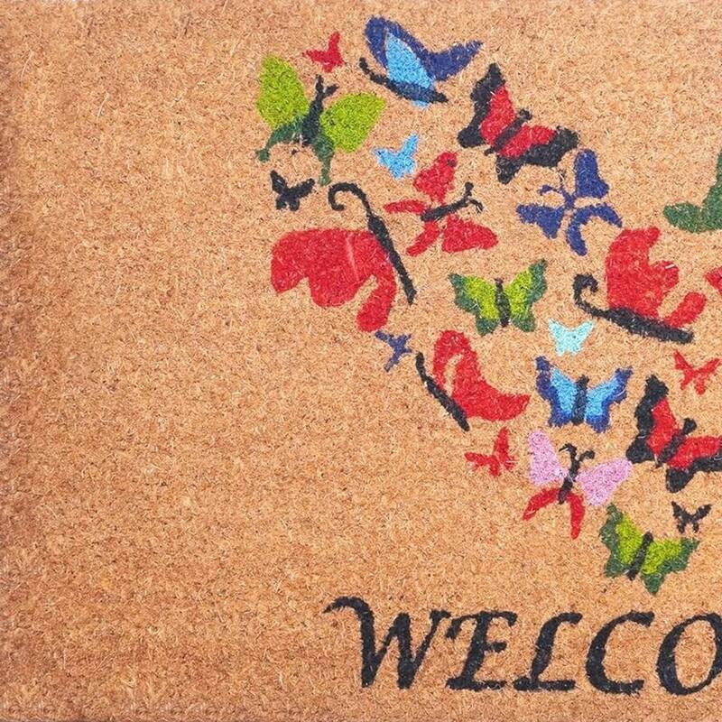 HomeRoots 17" X 29" Brown And Red Butterfly Heart Welcome Outdoor Coir Door Mat - 17.00' X '29.00