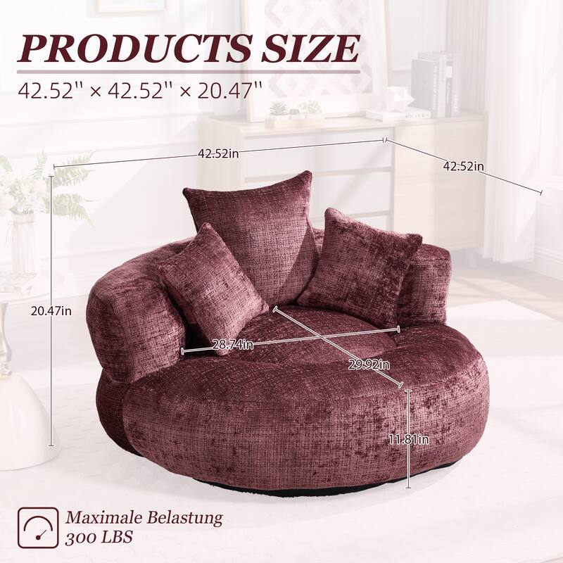 Chenille Upholstered Durable Comfort Lounger High Back Bean Bag Lazy Sofa With Three Pillows