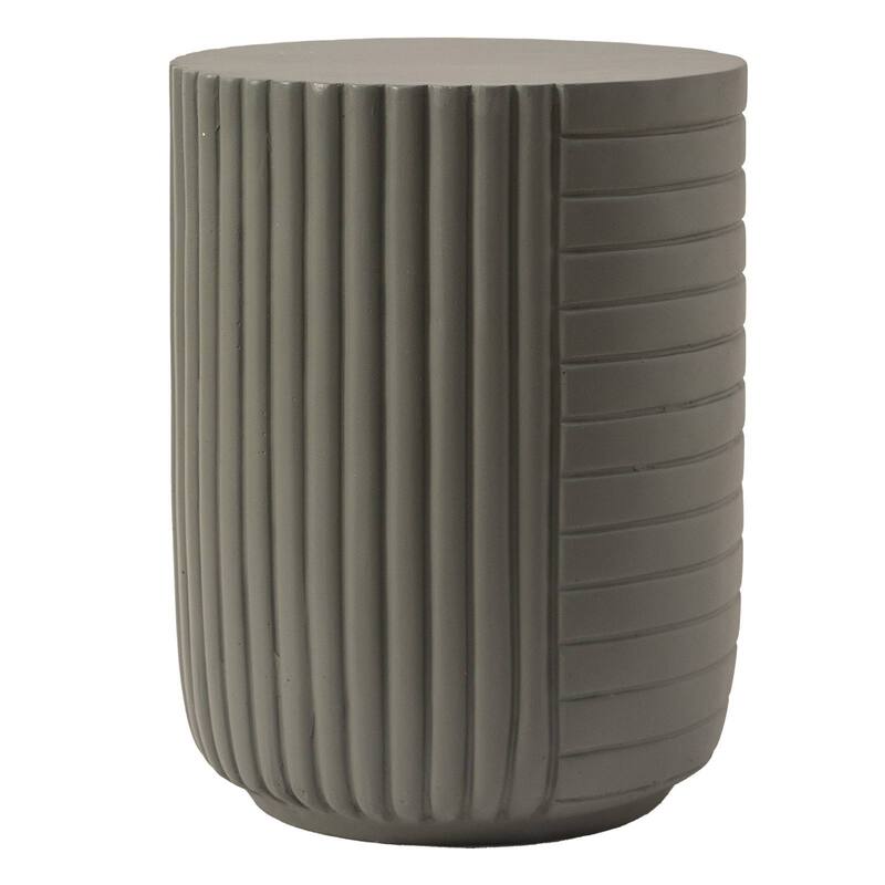 14" Wide Round Side Table in Fiberstone with Ribbed Design Trove Collection - Green Grey