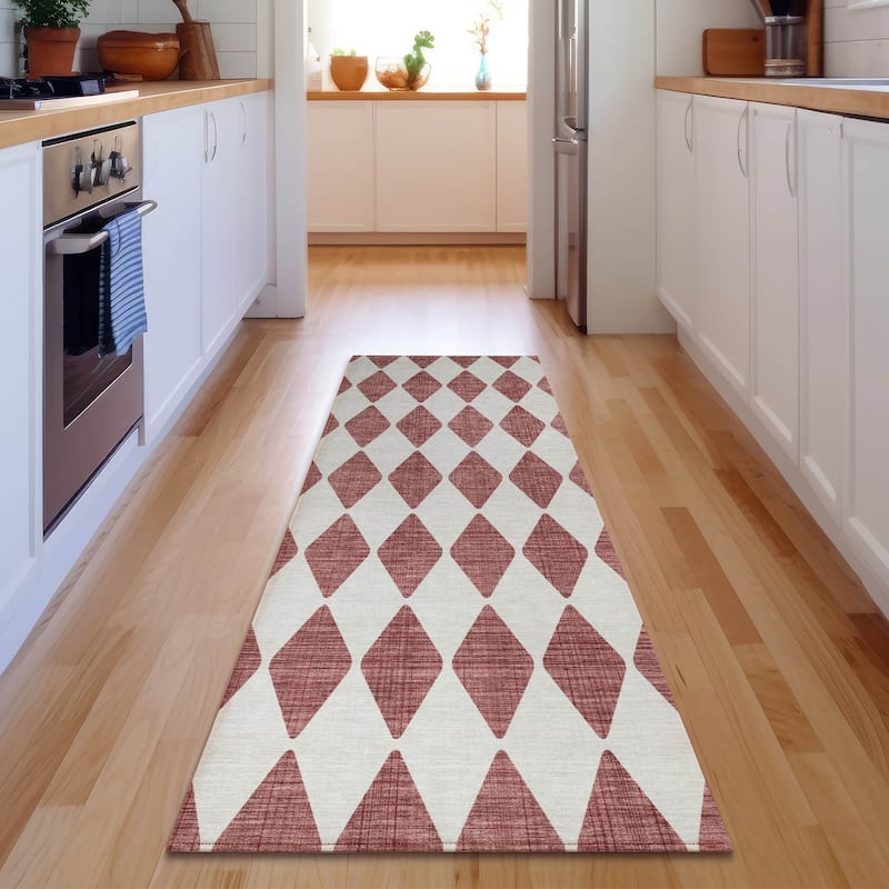 Premium Washable Super Soft Modern Diamond Mayfield Rug - Burgundy - 2' 3" x 7' 6" - Runner