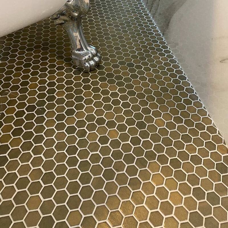 The Tile Life Eterna Hex 1x1 Gold Recycled Glass Floor, Wall & Backsplash Tile