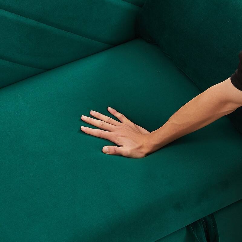 Modern Velvet Upholstered Sleeper Sofa with Pull-out Bed, UPS Ports,2 Lumbar Pillows and Side Pocket