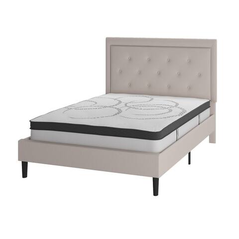 Roxbury Full Size Tufted Upholstered Platform Bed, Beige