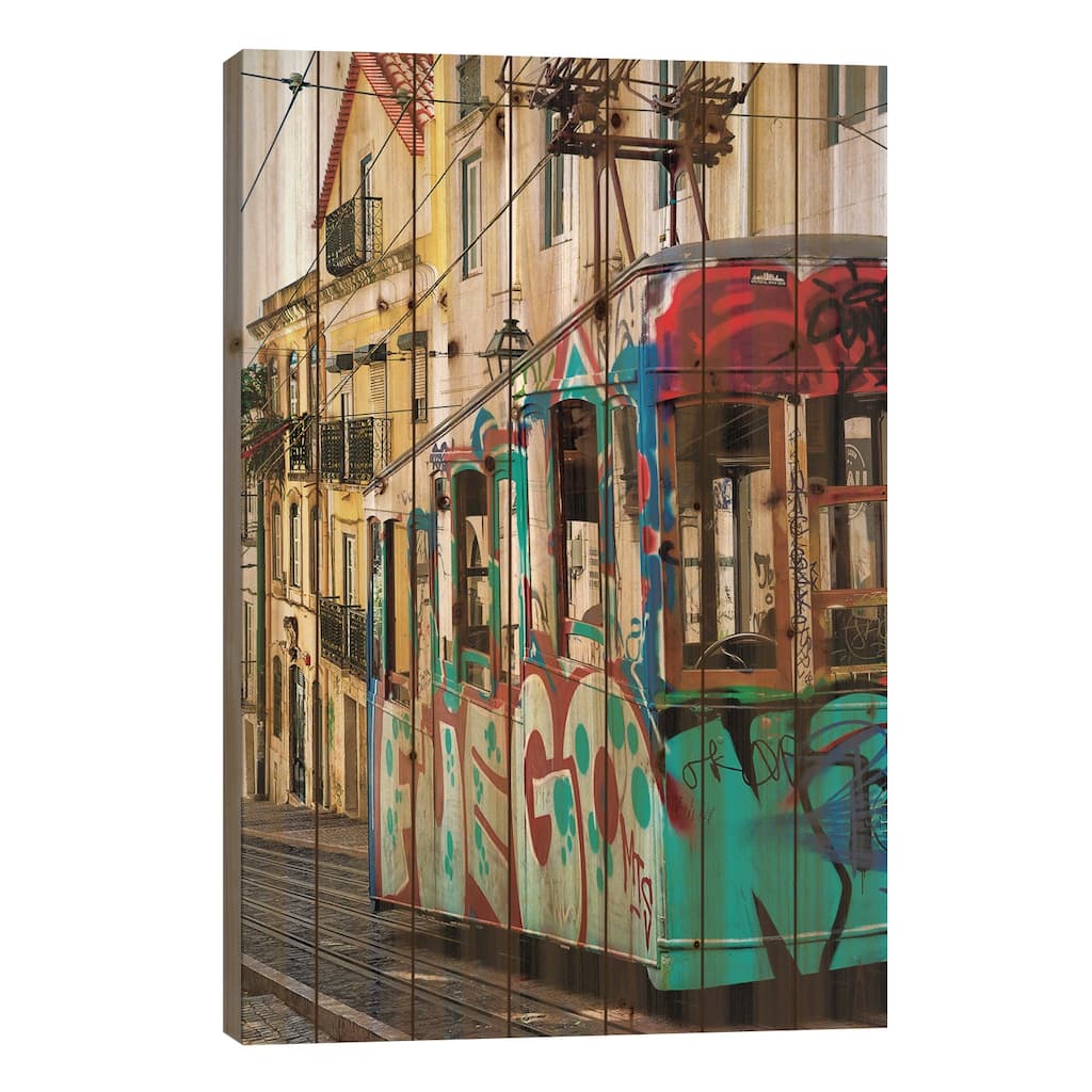 Graffiti Tramway Lisbon Print On Wood by Philippe Hugonnard - Multi-Color