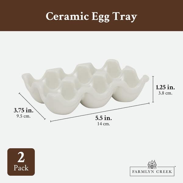 White Ceramic Egg Trays for Half Dozen Chicken Eggs, Countertop Egg Holder (2 Pack) Bed Bath