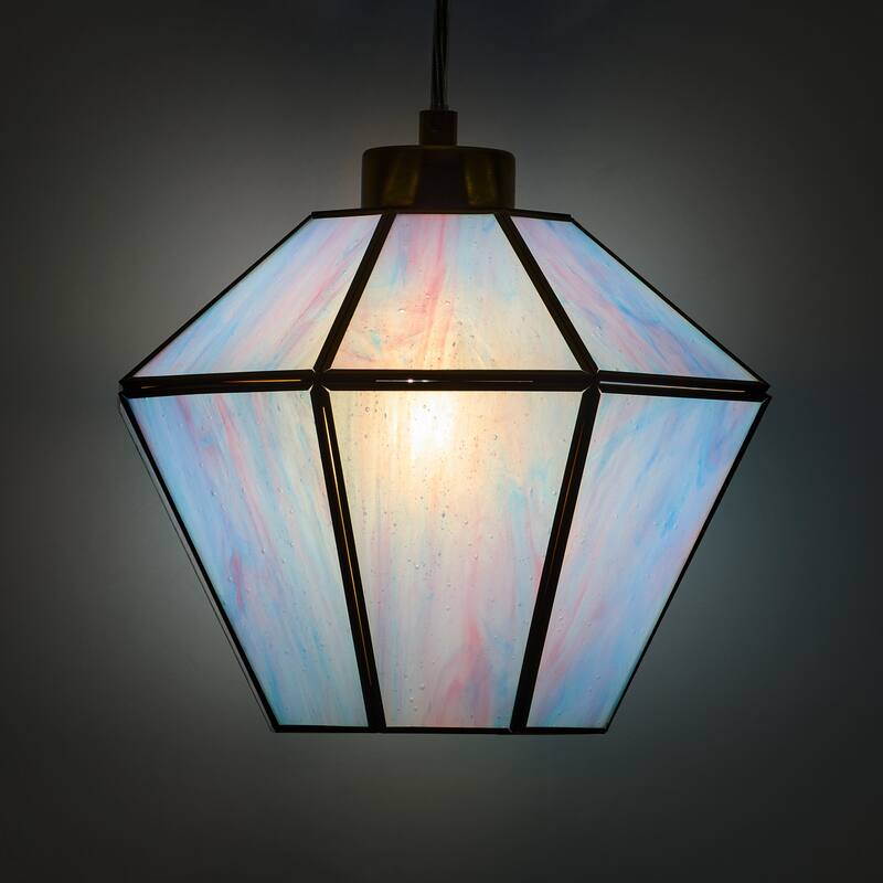 Margaux River of Goods Blue and Pink Stained Glass and Metal 10-Inch Pendant Light with Adjustable Hanging Cord