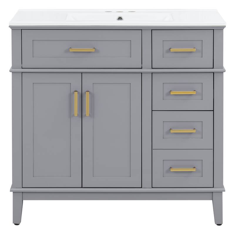GDFStudio - Durham Modern Freestanding Bathroom Vanity Cabinet with Ceramic Sink, Soft Close Doors Drawers & Storage