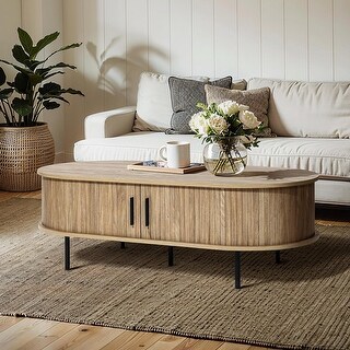47-inch Oval Mid Century Modern Coffee Table with Storage and Fluted ...