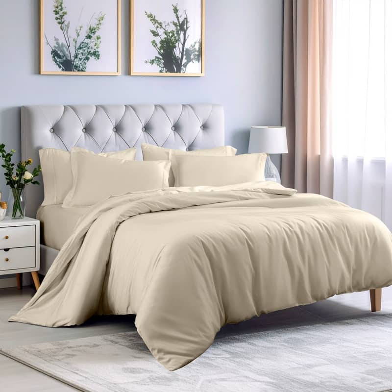 Superior 300 Thread Count Rayon From Bamboo Solid Duvet Cover Set - Full - Queen - Ivory