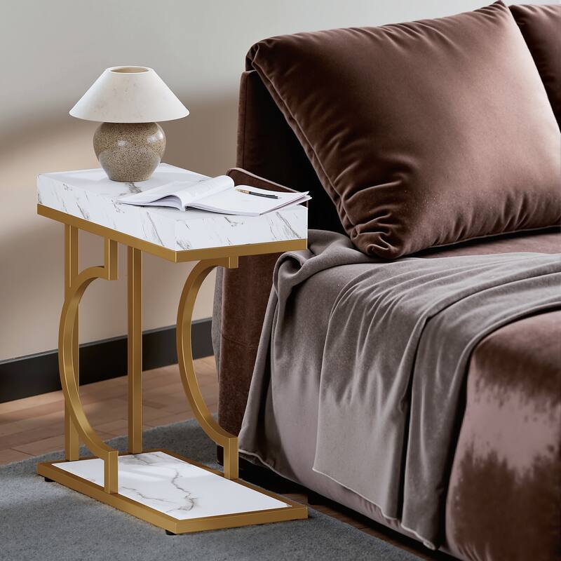 Modern Side Table, C Shaped End Table, Chairside Sofa Bedside Table for Living Room
