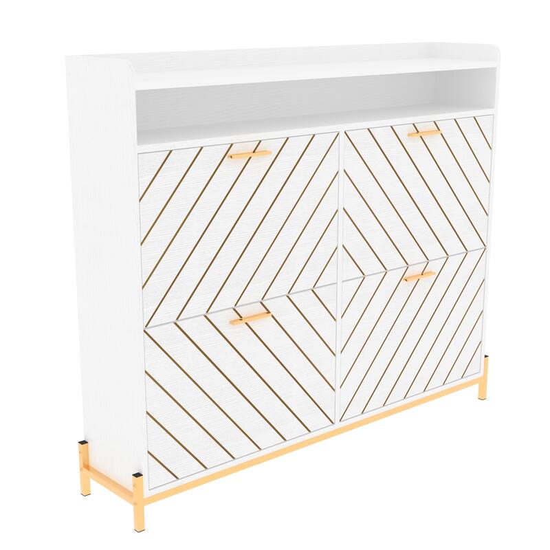 Freestanding Shoe Cabinet with 4 Flip Drawers, Hidden Narrow Shoe Rack with Open Storage, Shoe Storage Cabinet for Entryway
