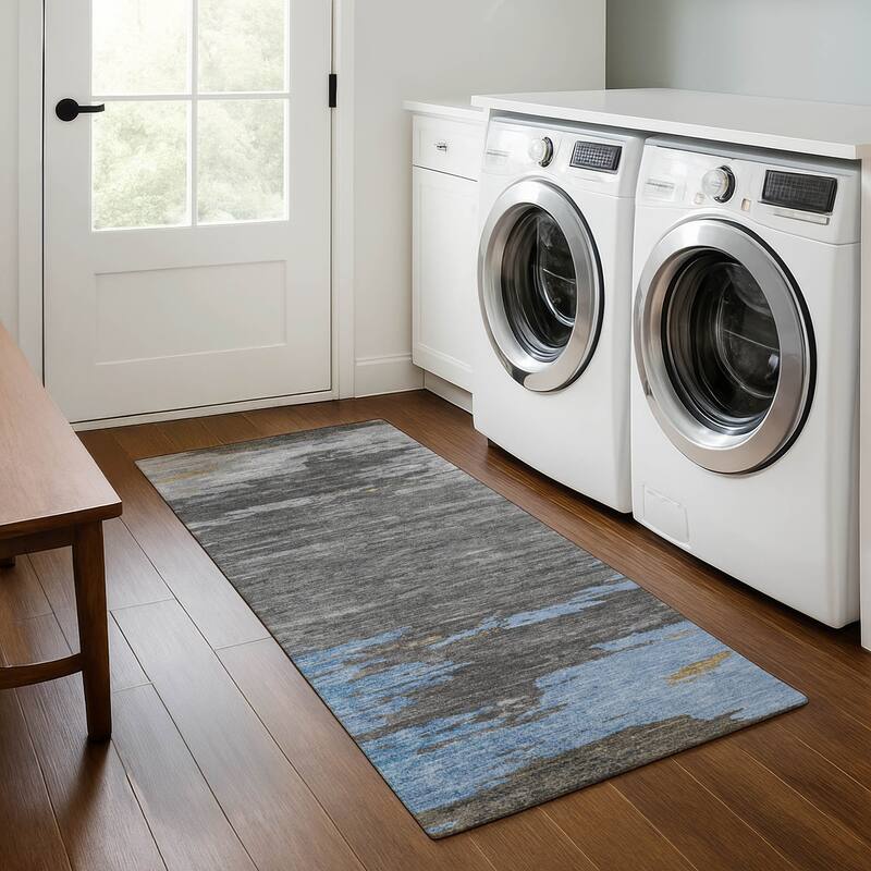 Premium Washable Super Soft Abstract Glam Mayfield Rug - Denim - 2'3" x 7'6"