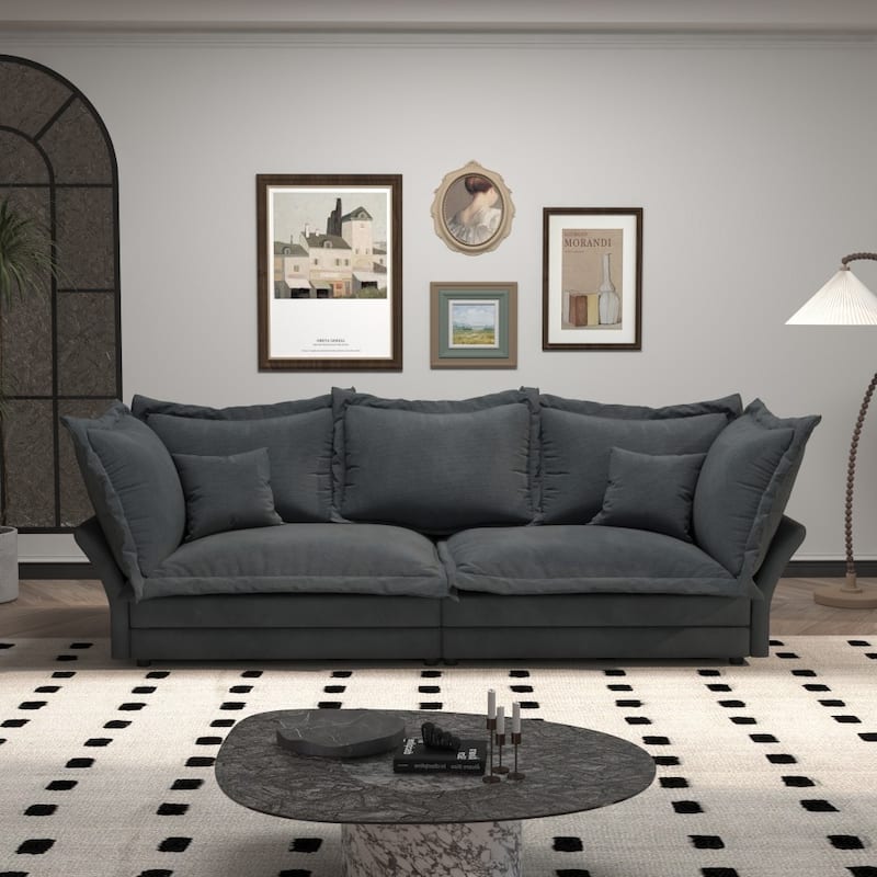 90.55" Modern Comfy Upholstered Sofa Cloud Couch with Multiple Large Soft Pillows - Grey