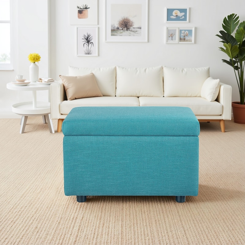 Comfy 17 in.H Linen Upholstered Storage Ottoman Resting Footstool with Flip Top for Living Room Bedroom