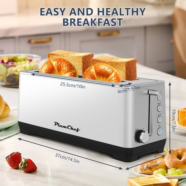 4-Slice Extra Wide Long Slot 1350W Toaster – Stainless Steel, Warming Rack, 6 Browning & 3 Functions