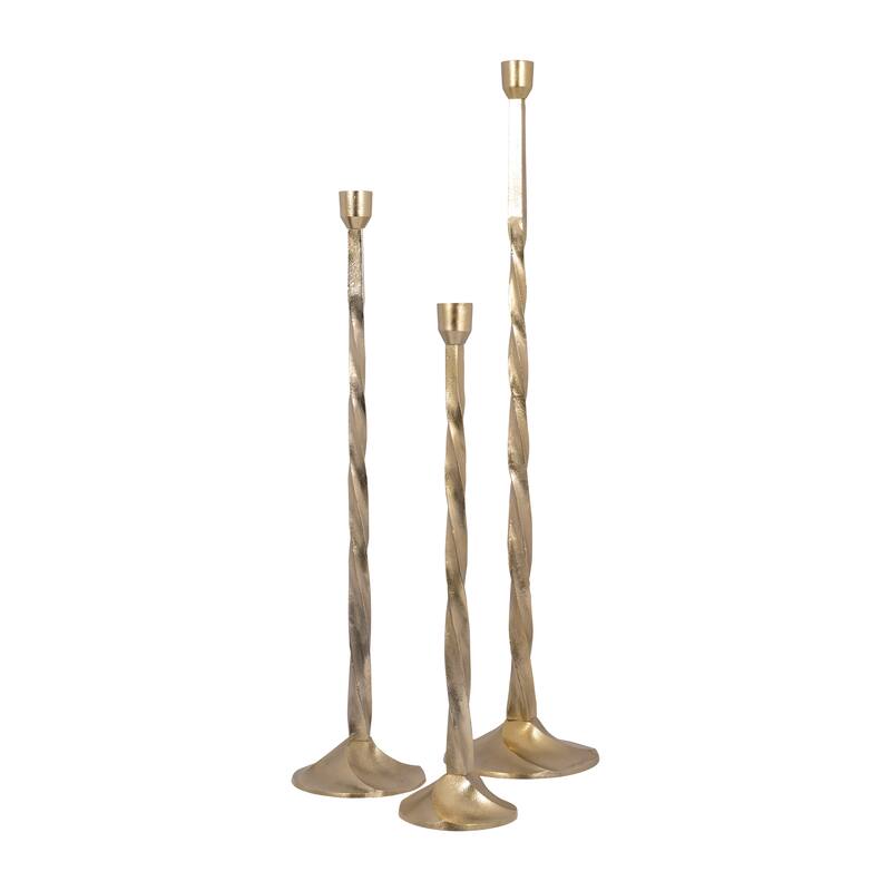 Sagebrook Home Metal, Twisted Floor Taper Candleholder, Gold, Pillar, Solid Color
