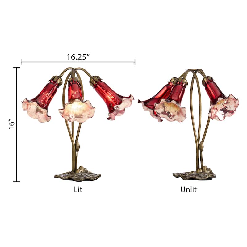 16-inch Antique Brass and Mercury Glass 3 Lily Downlight Accent Lamp - 16.25" x 11.75" x 16"