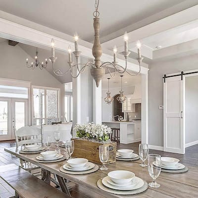 The Gray Barn Farmhouse 6-Light Distressed Wood Curve Arm French Country Chandelier