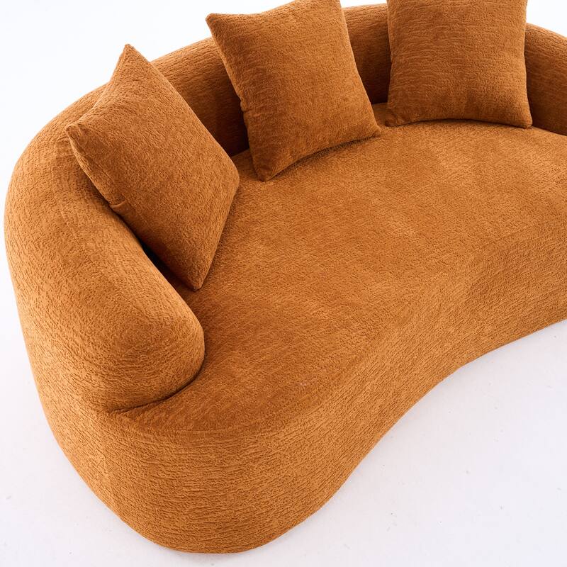 Chenille Curved Loveseat Sofa, Full Compression Sponge Sofa with 3 Pillow