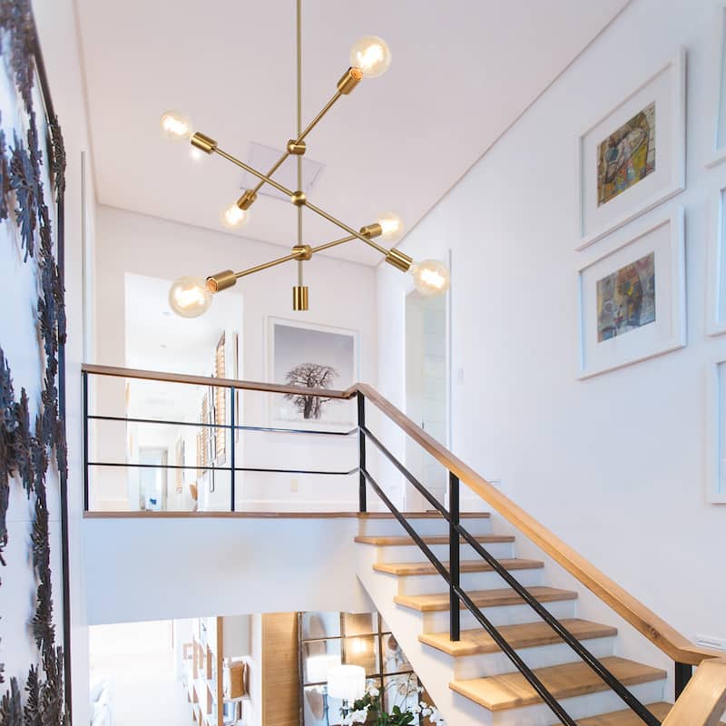 Mid-century Modern Brass Gold Pendants 6-light Sputnik Ceiling Lighting for Kitchen Island - Brass Gold - D26"x H38.5"
