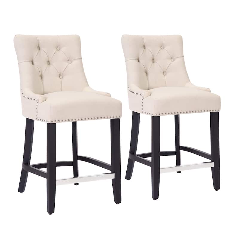 Carter 24" Linen Fabric Tufted Upholstered Counter Stool (Set of 2) - N/A