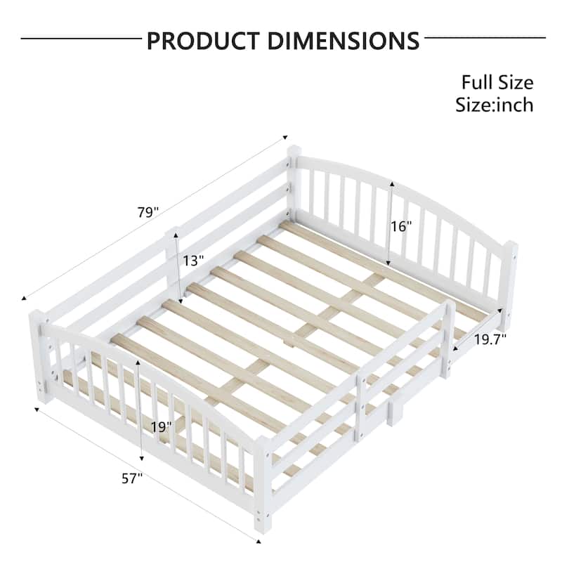 Solid Wood Floor Bed Montessori Bed with Safety Guardrails Without Door