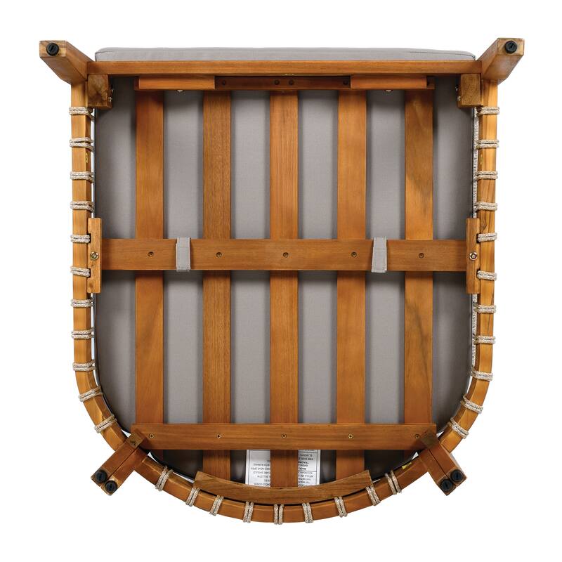 Acacia Wood Outdoor Club Chair with Handwoven Rope & Curved Back, Water-Resistant Patio Lounge Chair with Removable Cushions