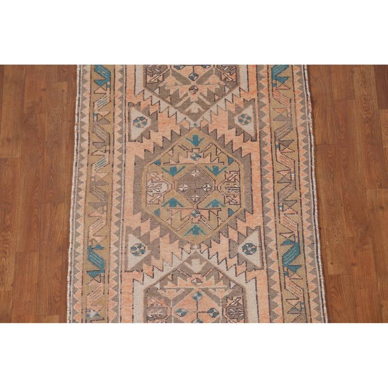 Ardebil Persian Vintage Runner Rug Handmade Wool Carpet - 3'0"x 10'0"