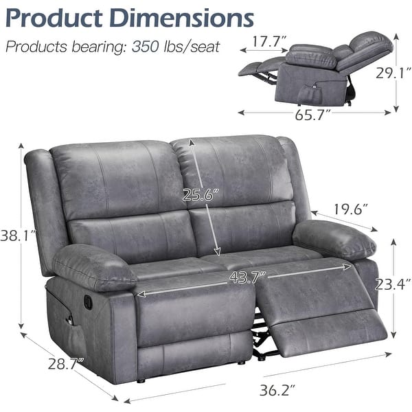 dimension image slide 0 of 3, AECOJOY 2-Seater Recliner Loveseat with Heat and Massage Function