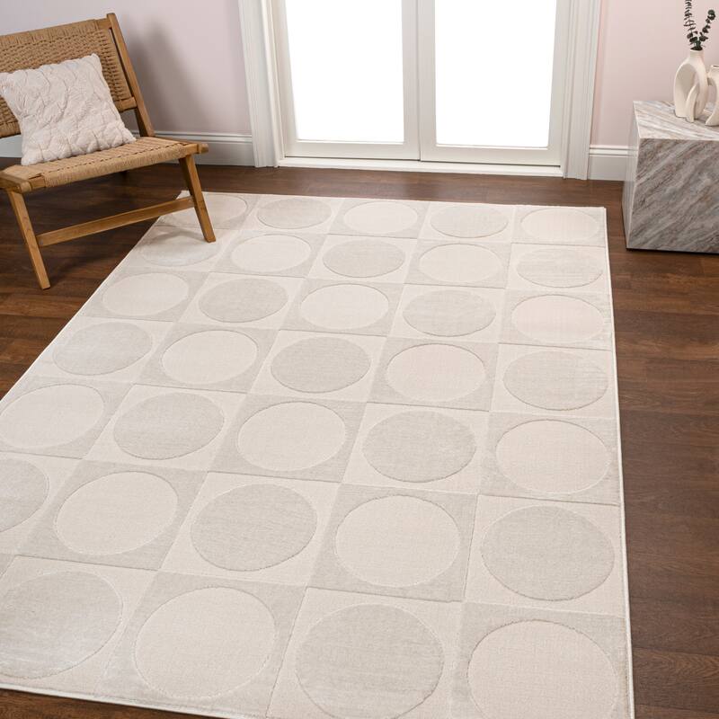 JONATHAN Y Adrian Modern Geometric Circles In Squares High-Low Area Rug