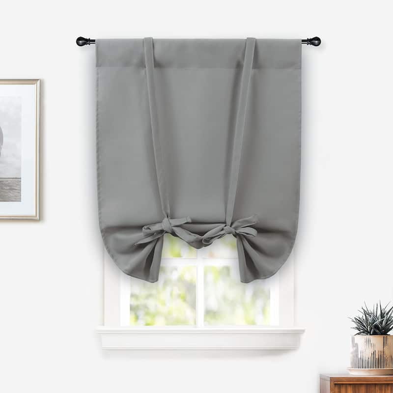 DriftAway Blackout Thermal Insulated Solid Gray Rod Pocket Tie Up Roman Shades - 25"x47" - 25"x47" - Grey