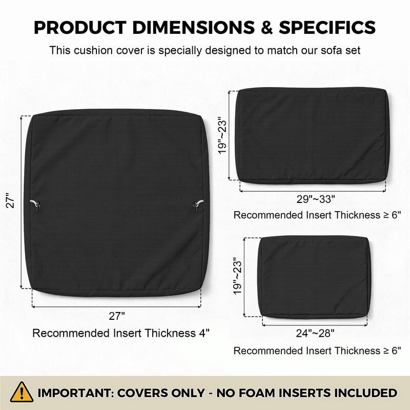 FINCATI 27" × 27" Sectional Cushion Slipcover, Outdoor Cushion Replacement Cover, Patio Seat Cover 27 Inches (COVER ONLY!)