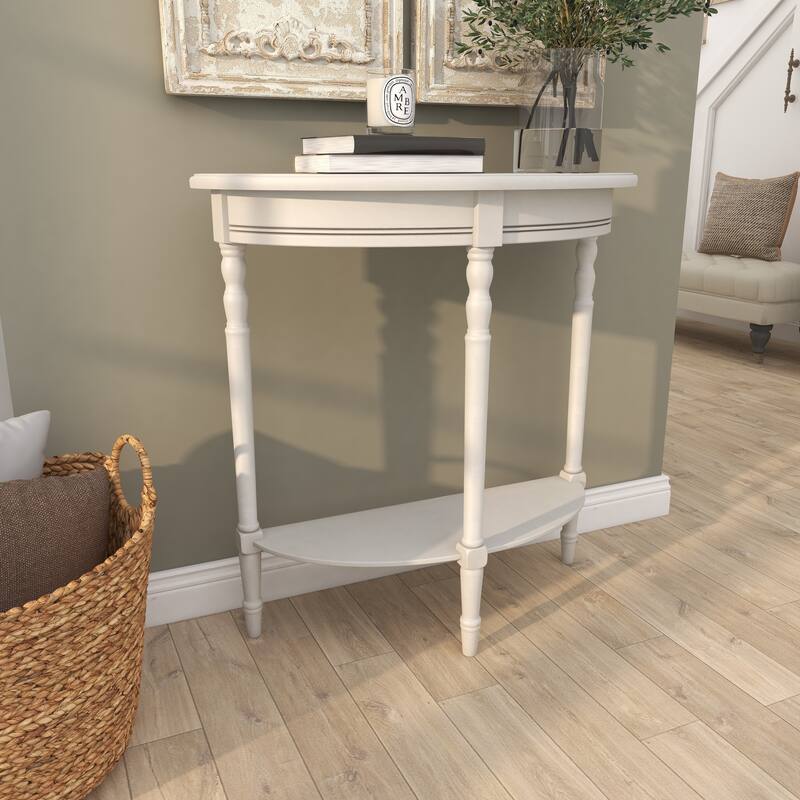 Light Gray Wood Half Moon 1 Shelf Console Table
