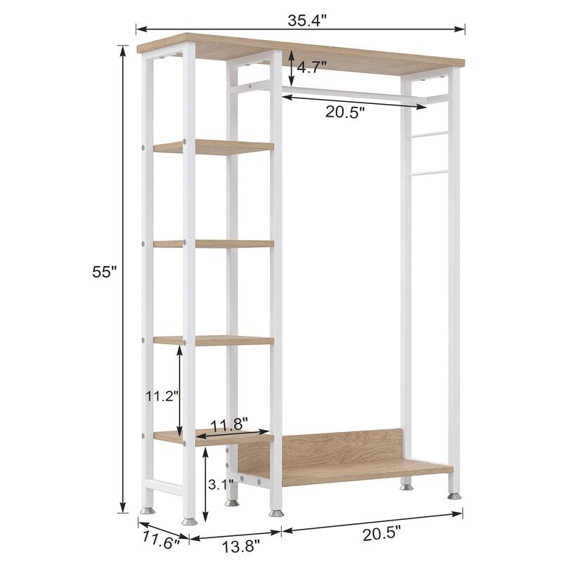 Javlergo Clothes Rack with Shelves and Hang Rod, Freestanding Storage Wardrobe - 35" W x 11.6" D x 55" H