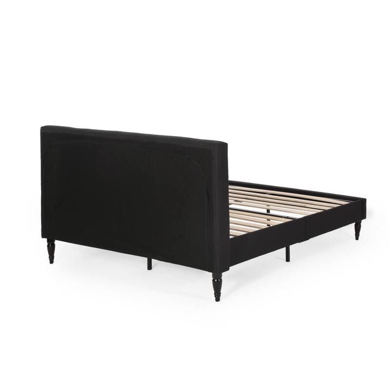 Button Tufted Wingback Headboard, King Size Upholstered Platform Bed Low Profile Bed with Turned Legs and Center Support Legs