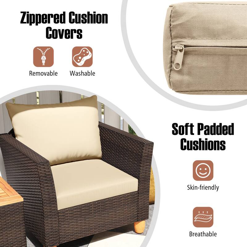 Gymax 3 PCS Patio PE Wicker Furniture Set Outdoor Conversation Bistro
