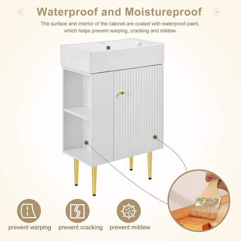 21.6 in. Freestanding Bath Vanity in White with White Ceramic Top