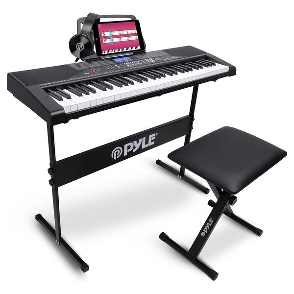 Pyle 61 Keys 2 in 1 Portable Electronic Bluetooth Piano Keyboard w Stool Stand