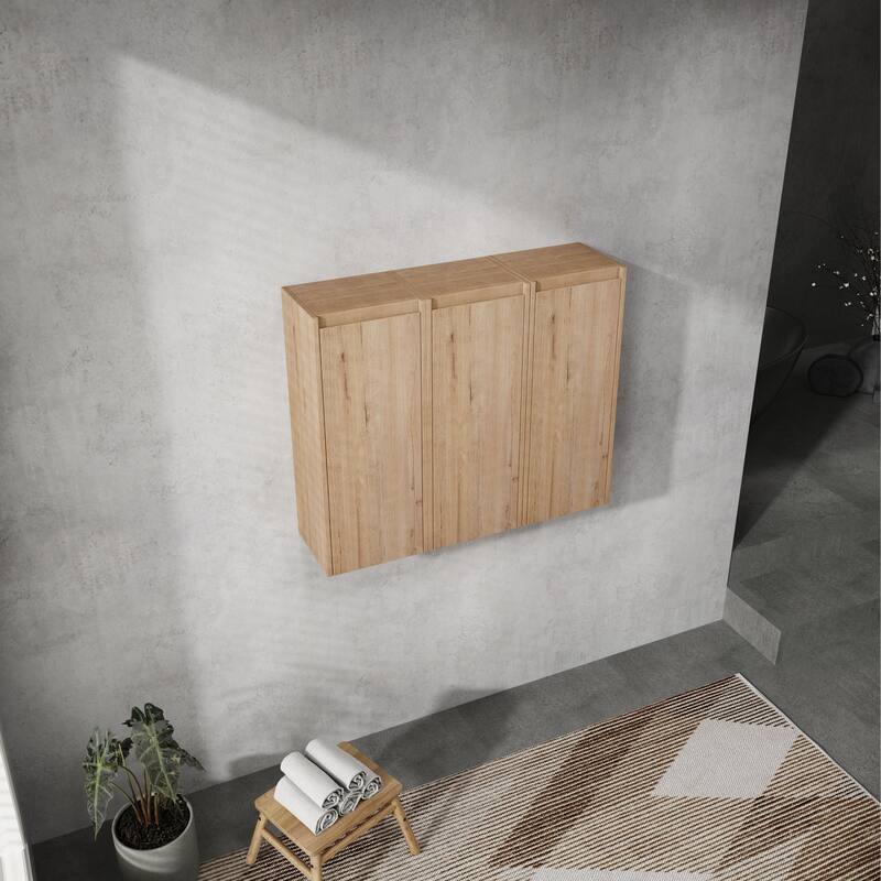 Modern Wall-Mounted Bathroom Side Cabinet with Soft-Close Doors, Floating Design, 6 Storage Compartments, 12-Inch Width