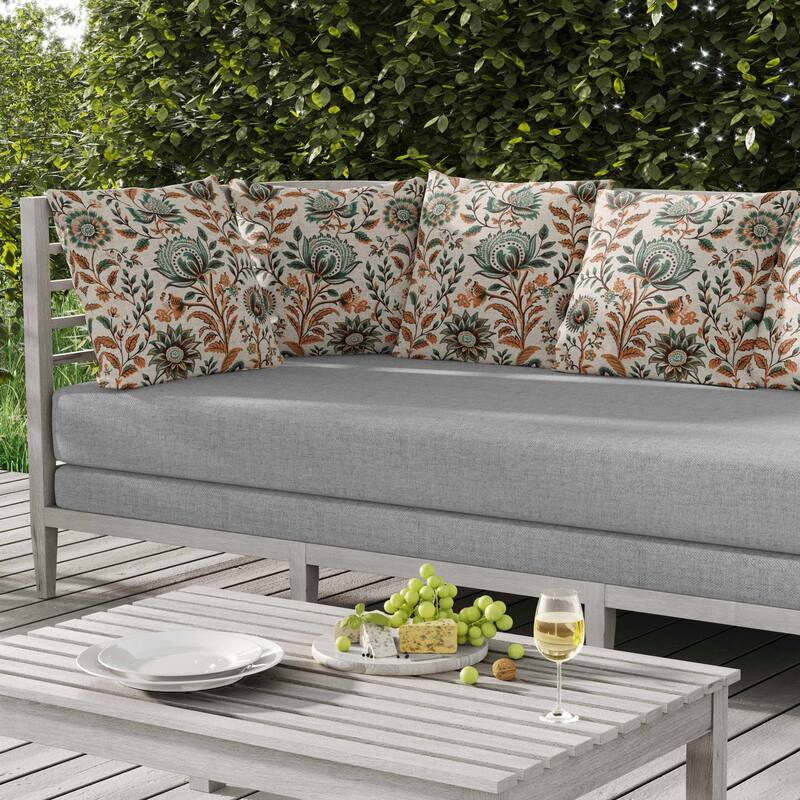 Sanganeri Block Print Indoor/Outdoor Reversible Throw Pillow Orange and Teal