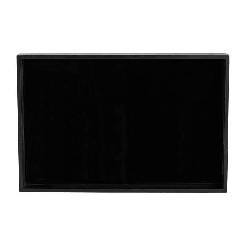 Sagebrook Home Set of 2 Nesting Serving Trays Wood/Glass 14" and 18" Rectangular Black Decorative Trays - 18" x 12" x 2"