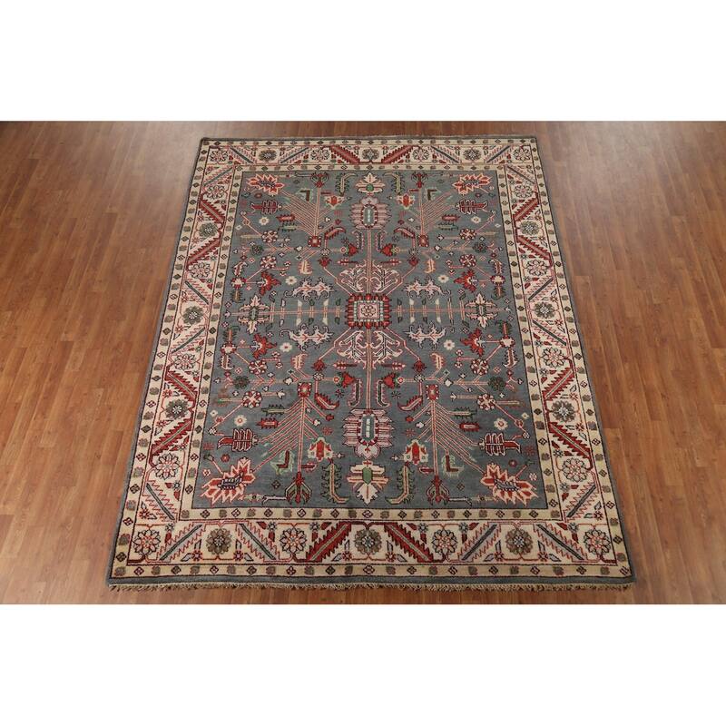 Gray Geometric Oushak Oriental Area Rug Handmade Wool Carpet - 7'9"x 9'11"