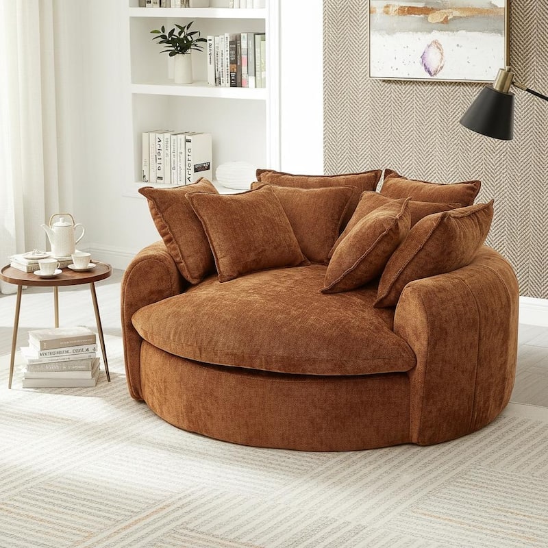 Round Chaise Lounge with Multiple Pillows by Harper&Bright Designs - Orange