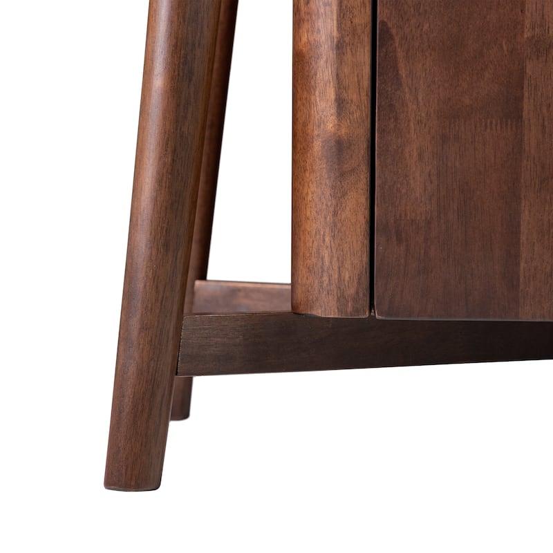 Furniture of America Abigail VI Mid-Century Modern Walnut Solid Wood Dining Server with Drawers and Shelves