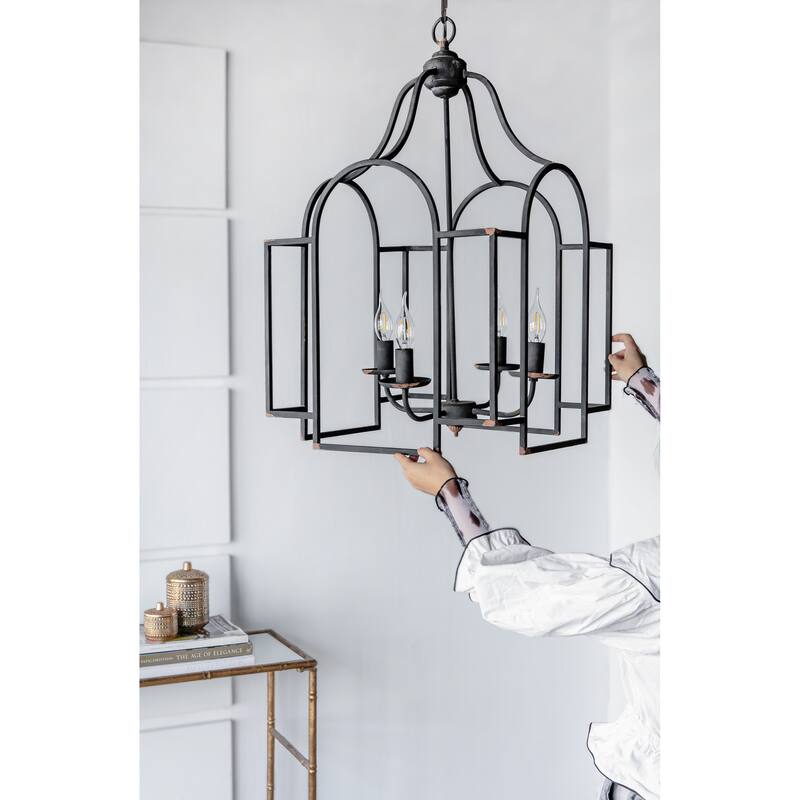 17.3x17.3x28.7" Malin Entry 4-Light Chandelier, Hanging Light Fixture, Bulb Not Included