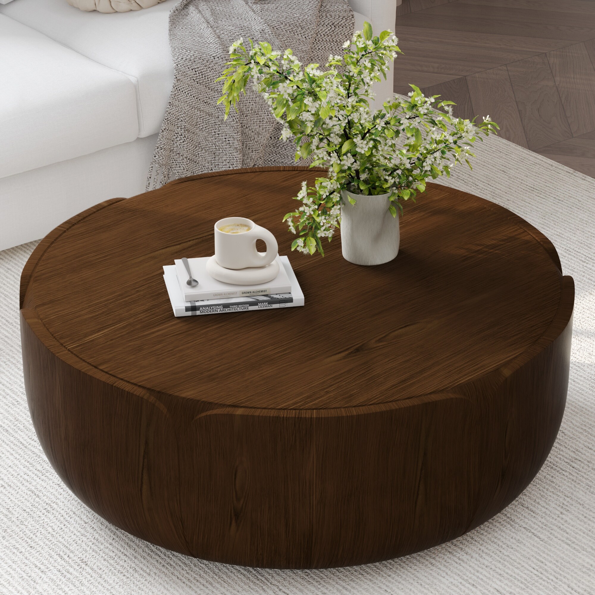 GDFStudio Evandor Tulip-Shaped Magnesium Oxide Coffee Table for