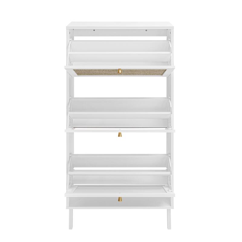 Shoe Storage Cabinet with 3 Flip Drawers, Freestanding 3-Tier Shoe Rack, Slim Shoe Organizer with Half Round Woven Rattan Doors