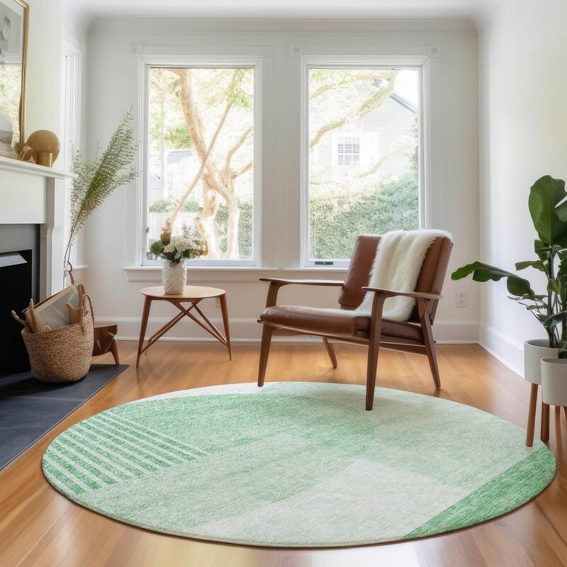 Premium Washable Super Soft Modern Deco Mayfield Rug - Green - 8' x 8' - Round