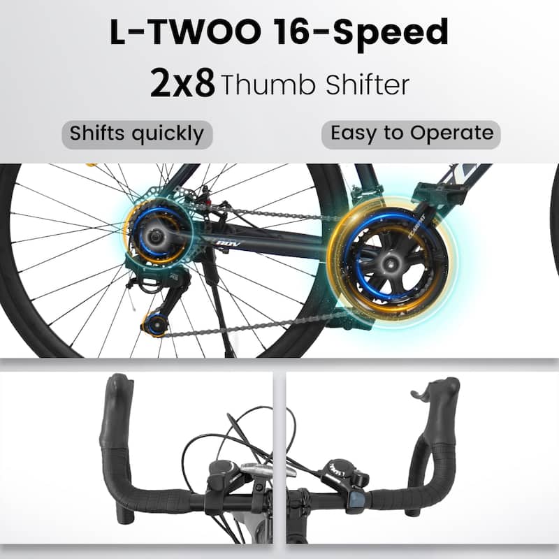 28" Road Bike, Lightweight Aluminum Frame, Disc Brakes, 16-Speed, Fast Acceleration for Men and Women, for High-Intensity Riding